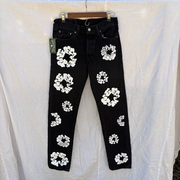 Levi Denim Tears Black Jeans Size 30 32 - Picture 1 of 4